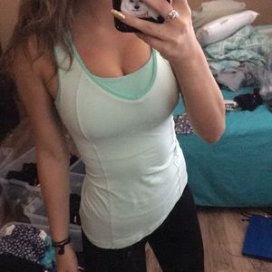 Blue workout shirt with built-in sports bra